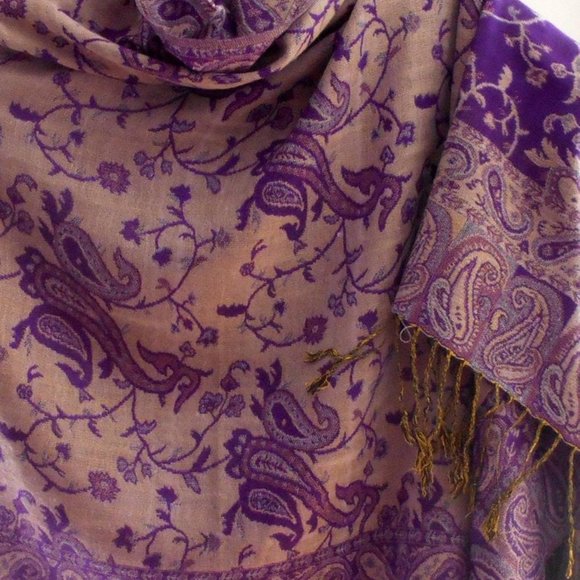 Purple Paisley Pashmina Reversible Shawl Scarves for Women Festival Head Wraps - Picture 3 of 4